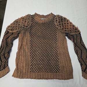 Indigenous Organic Fair Trade Fashion Brown Black Textured Pullover Sweater Smal